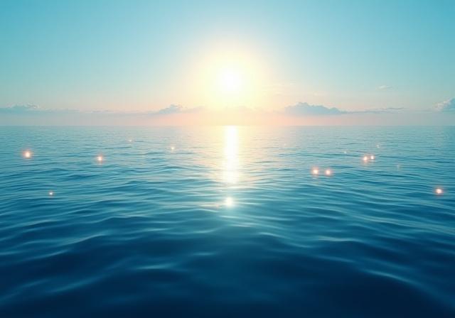 Serene ocean landscape with subtle strategic overlays